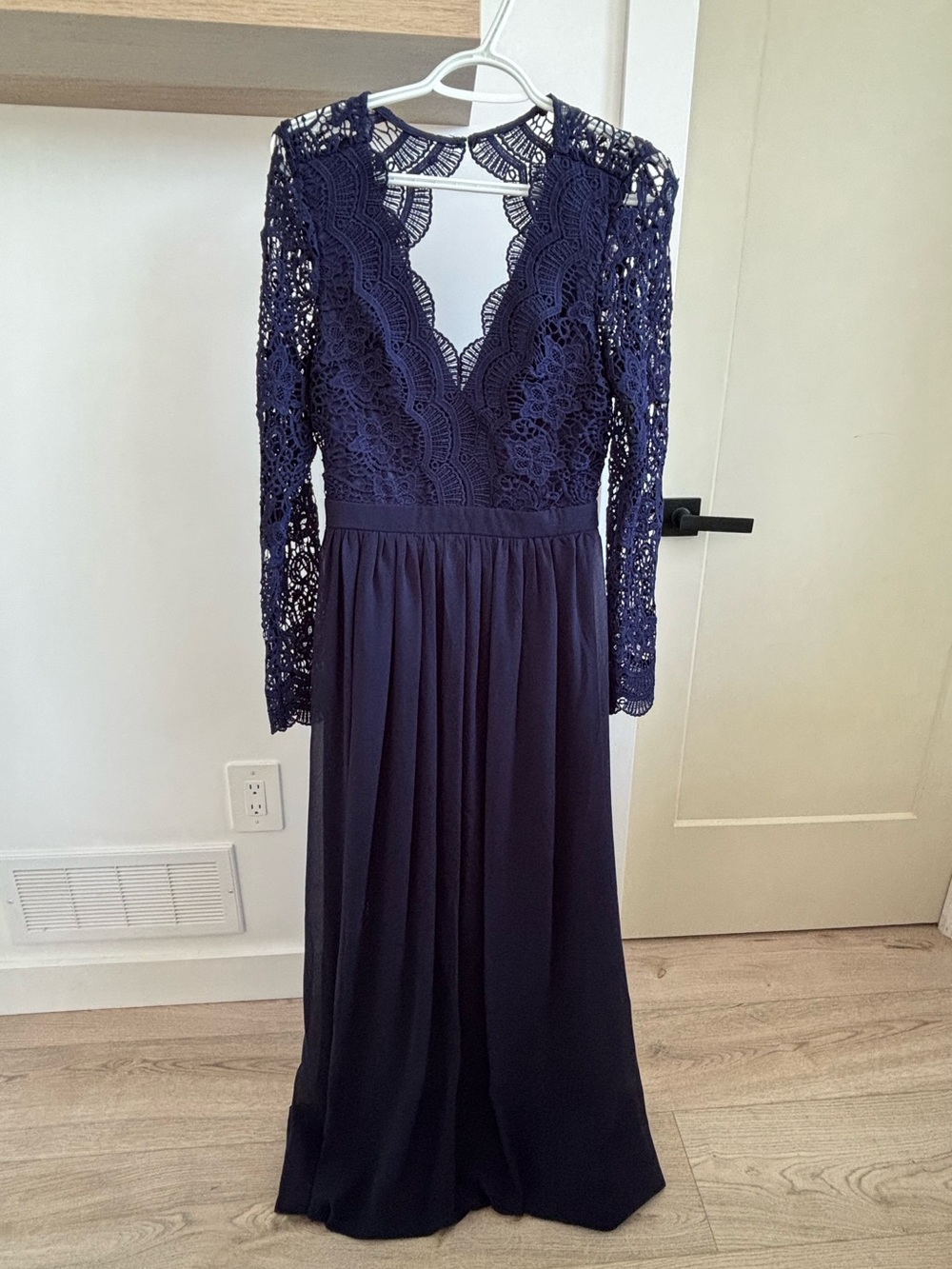 Lulu's Navy Crochet Lace Long Sleeve Maxi Dress